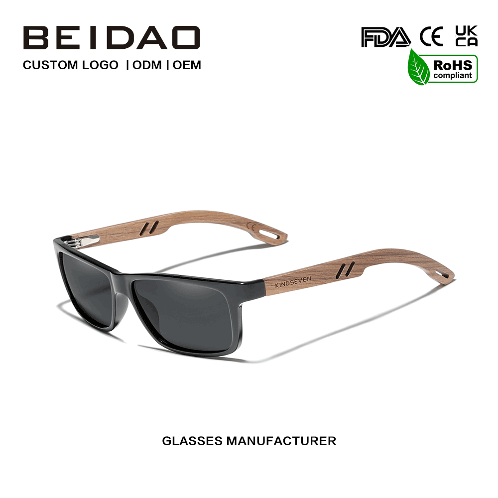 Ochelari de soare clasici cu ramă de nuc negru natural TR90