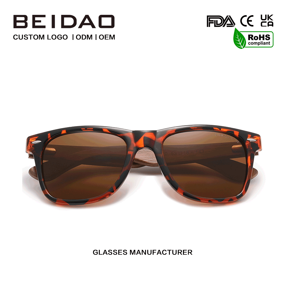 Ochelari de soare clasici cu imprimeu retro leopard antireflex din nuc