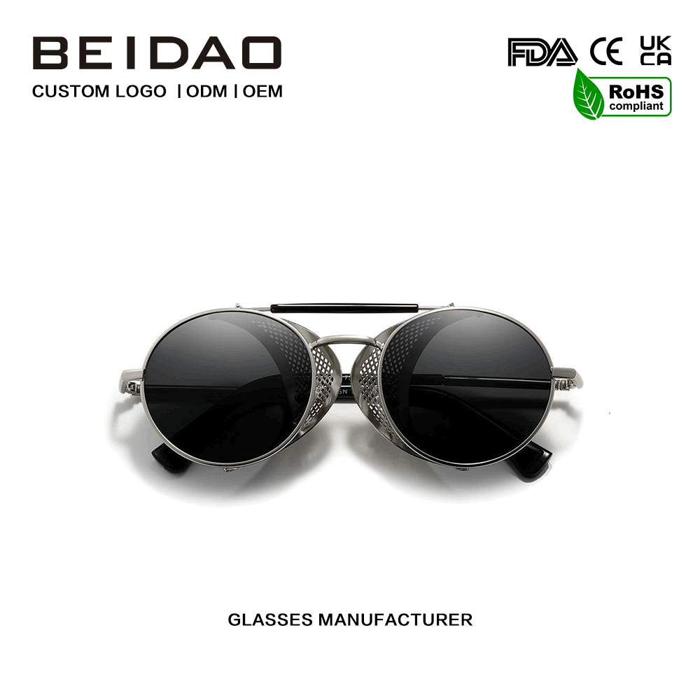 Ochelari transfrontalier cu ramă rotundă din aliaj cu protecție UV400 de designer