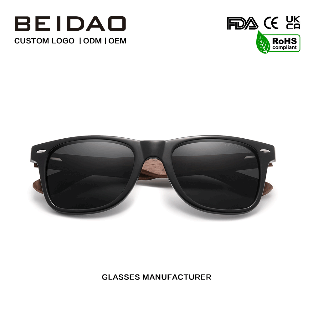 Ochelari de soare cu protecție UV400 polarizați din nuc negru lucrați manual